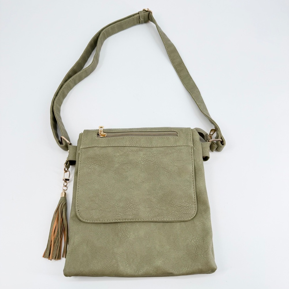 Roulens Olive Green Vegan Leather Crossbody Bag Tassel Messenger Purse Womens